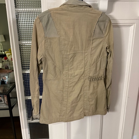 JKT NYC Jakett Khaki/ Green Utility Military Jacket Cotton/leather Trim S - Picture 4 of 13